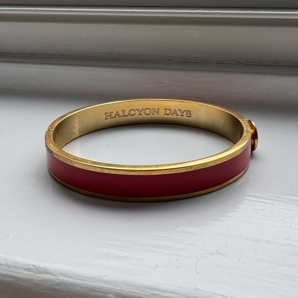 Halycon Days 18K Yellow Gold Plated with Red enamel Bangle Bracelet